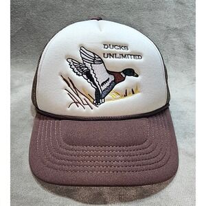 Ducks Unlimited Trucker Hat Brown White Region 6 Mallard Snapback Cap Mesh Back